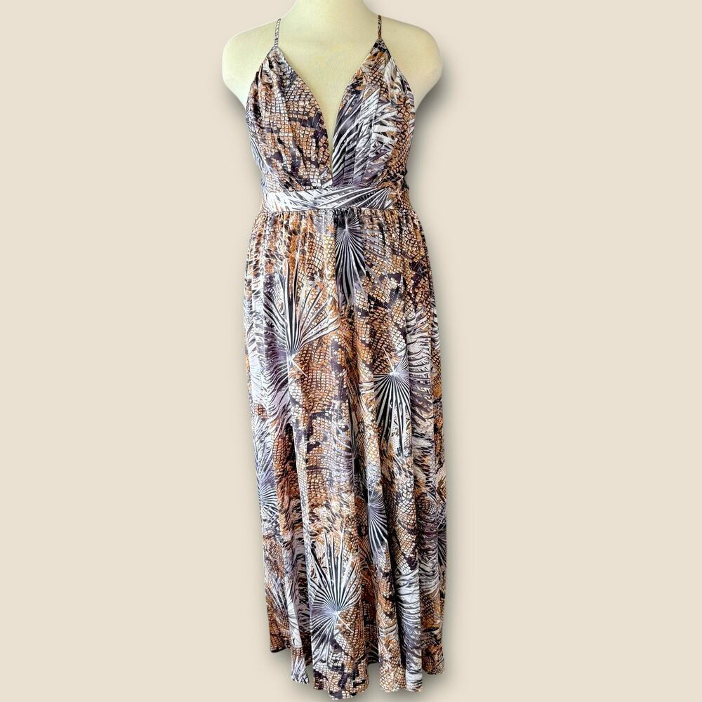 Sweet Generis Strappy Plunging Open Back Maxi Swing Dress Size 3X Bohemian Print